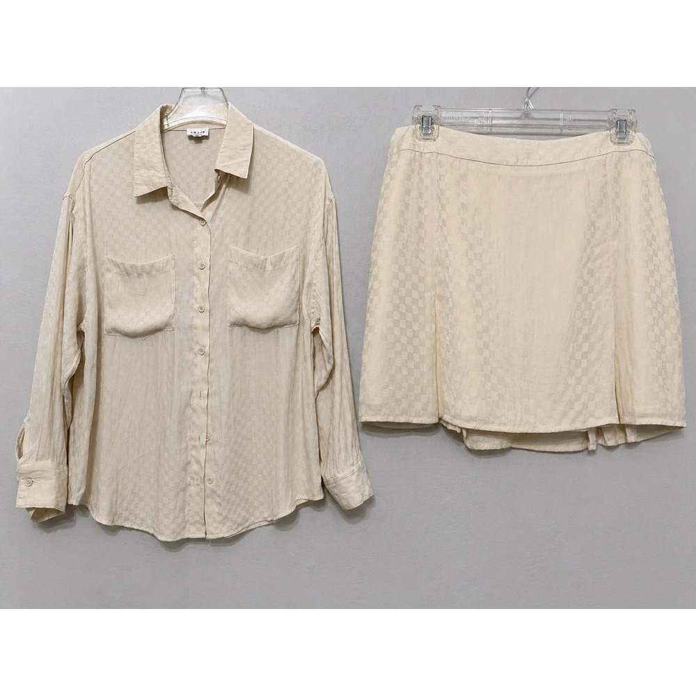 Le Lis Collection Cream Checkered Set Blouse S Skirt M Rayon Two Piece Outfit